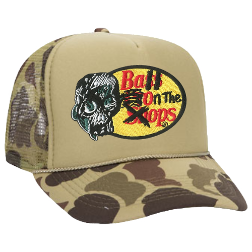 "BALL ON THE OPS CAMO TRUCKER HATS”